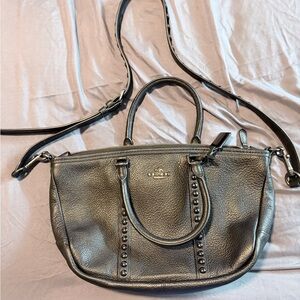 Coach Metallic Silver Leather Shoulder Bag